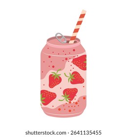 Colorful illustrations of canned and bottled fruit juices with simple designs. Summer cold and soft drinks