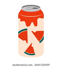 Colorful illustrations of canned and bottled fruit juices with simple designs. Summer cold and soft drinks