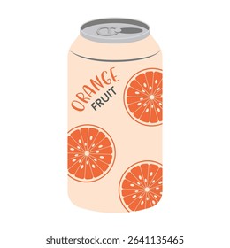Colorful illustrations of canned and bottled fruit juices with simple designs. Summer cold and soft drinks