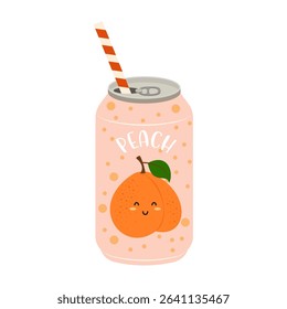 Colorful illustrations of canned and bottled fruit juices with simple designs. Summer cold and soft drinks