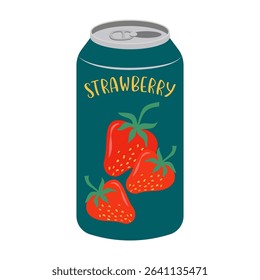Colorful illustrations of canned and bottled fruit juices with simple designs. Summer cold and soft drinks