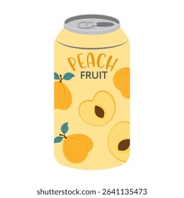Colorful illustrations of canned and bottled fruit juices with simple designs. Summer cold and soft drinks