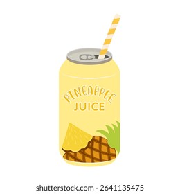 Colorful illustrations of canned and bottled fruit juices with simple designs. Summer cold and soft drinks