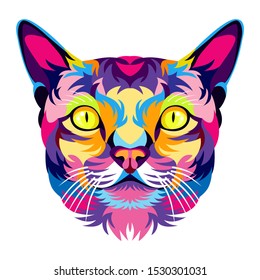 Colorful illustrations, cat head, creative, elegant, symbol, logo, icon, white background. _ Vector.
