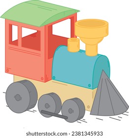 Colorful illustrations of retro children's toy steam train. Vector drawing