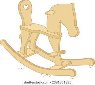 Colorful illustrations of retro children's toy wooden rocking horse. Vector drawing isolated on white