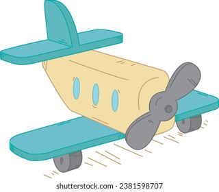 Colorful illustrations of retro children's toy airplane. Vector drawing isolated on white