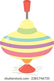 Colorful illustrations of retro children's toy spinning top. Vector drawing isolated on white