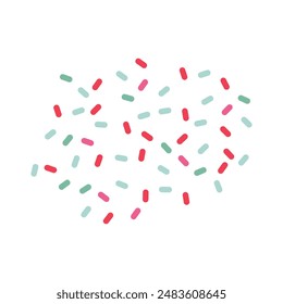 A colorful image of candy sprinkles scattered across a white background. Concept of fun and playfulness, as the sprinkles are arranged in a way that resembles a festive and joyful scene