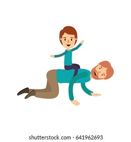 colorful image caricature bearded father with boy playing the horse on his back vector illustration