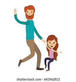 colorful image caricature bearded father with girl dancing vector illustration