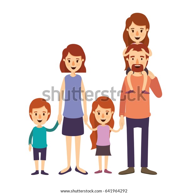 Colorful Image Caricature Big Family Parents Stock Vector (Royalty Free ...