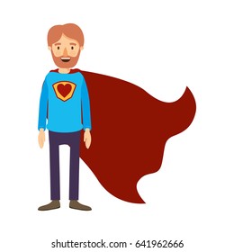 colorful image caricature full body super dad hero with beard and heart symbol in uniform vector illustration