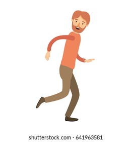 colorful image caricature full body man bearded running vector illustration