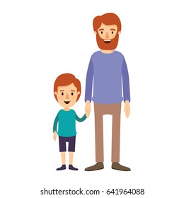 colorful image caricature full body man taken hand with little boy vector illustration