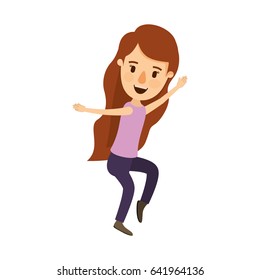 colorful image caricature full body woman with long wavy hair dancing vector illustration