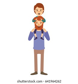 colorful image caricature young father with boy on his back vector illustration