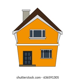 colorful image cartoon facade irregular structure house with chimney