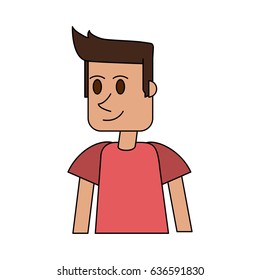 colorful image cartoon front view half body guy with t-shirt and hairstyle