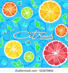 Colorful image with citrus mint and ice cubes