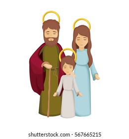 colorful image with jesus child and virgin mary and saint joseph