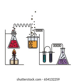 colorful image of scene chemical laboratory with an experiment in process with lighter vector illustration