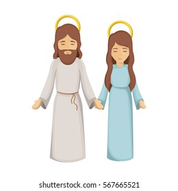 colorful image with virgin mary and jesus holding hands