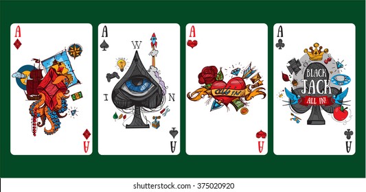 Colorful images of playing cards four aces.