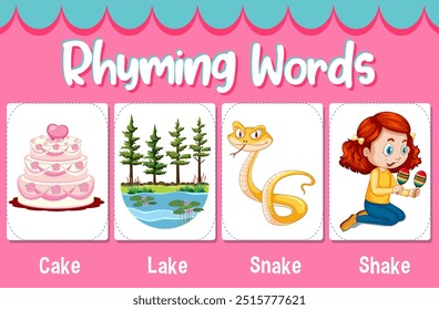 Colorful images of rhyming words for learning