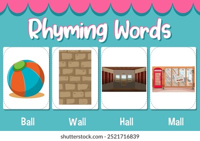 Colorful images of rhyming words for learning