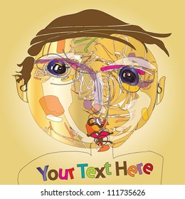 colorful imaginative kid portrait made of abstract line composition II.