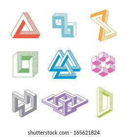 Colorful impossible geometric shapes. Vector elements