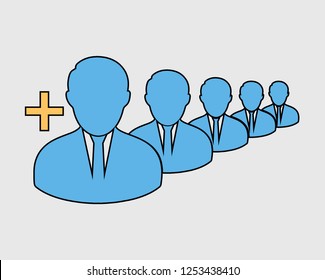 Colorful Increase or Add users Icon on gray background