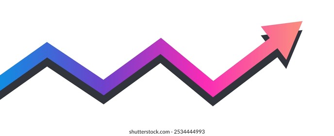 Colorido aumento de valor flecha de negocios financieros en la Plantilla de diseño de fondo blanco. Concepto de recesión de crisis económica.