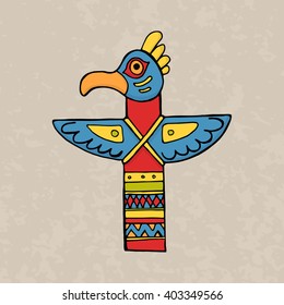 Colorful indian bird totem. Vector illustration