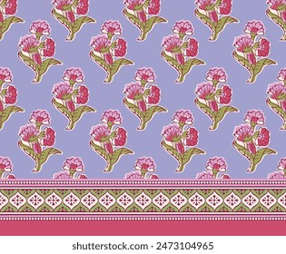 DISEÑO DE BLOQUE TRADICIONAL FLORAL INDIO COLORIDO AJRAKH IMPRESIONES BATIK IMPRESIONES SANGANER JAIPUR PATRONES SIN COSTURA