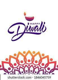 Colorful Indian greeting poster background with Handwritten lettering of Happy Diwali. Vector illustration