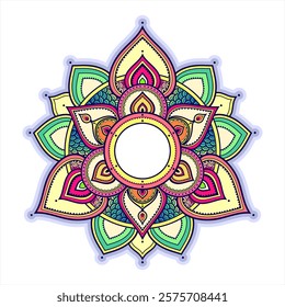 Colorful Indian Mandala for Coloring Book, Tattoo, Henna. Vector Circular Indian Pattern in Flower Shape