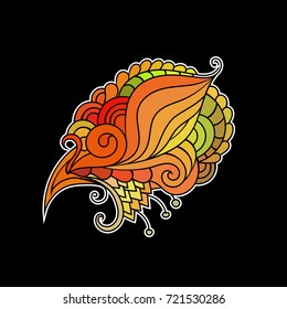 Colorful indian style zentangle design element on black background
