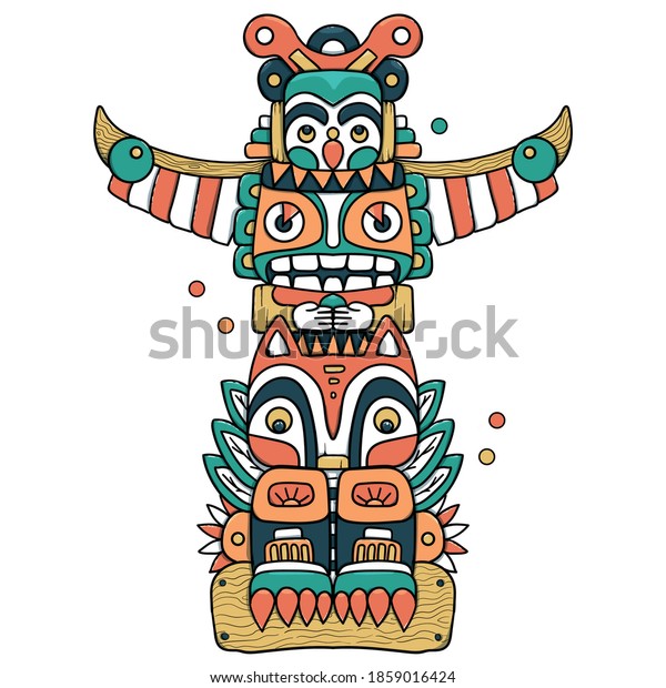 Colorful Indian Totem Clan Tribe Wooden Stock Vector (Royalty Free ...