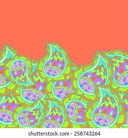 Colorful indian vector pattern with red top background for writing. Colorful abstract vintage grunge background. Decorative template background for greeting cards. Indian patterns, vector texture.