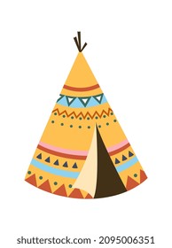 Colorful indian wigwam. Traditional shelters, tent. Stylish patterns. National flavor, historical objects. Building, shelter, american. Cartoon flat vector illustration isolated on white background