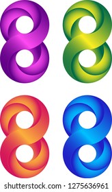 Colorful Infinite Logo Set. Swirl Gradient Icon. Letter 8.