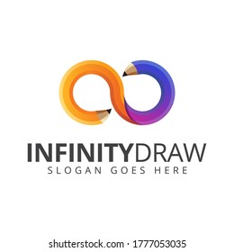 colorful infinity draw pencil logo, education, art logo design vector template