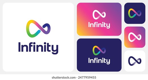 Diseño de logotipo de Vector con contorno de emblema de infinito colorido con estilo moderno, simple, limpio y abstracto.