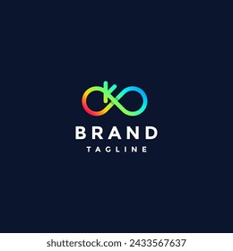 Colorful Infinity Initial K Letter Logo Design. Letter K In Infinity Symbol Line Logo Design.