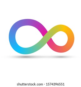 Colorful infinity sign with stripes, rainbow gradient swirling ring