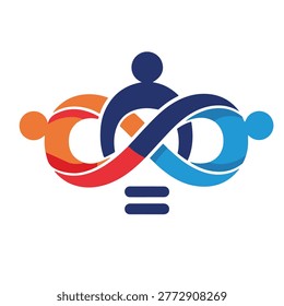 Colorful infinity symbol formed by people figures, representing connection and equality.