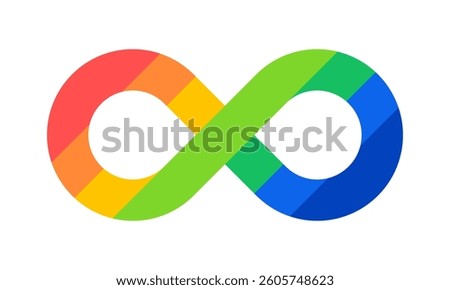 Colorful infinity symbol in rainbow gradient. Neurodiversity, inclusivity, awareness, autism acceptance concept. Flat vector icon isolated on white background