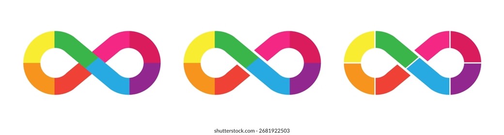 Gráfico de loop infinito colorido. modelos infográficos com oito partes
